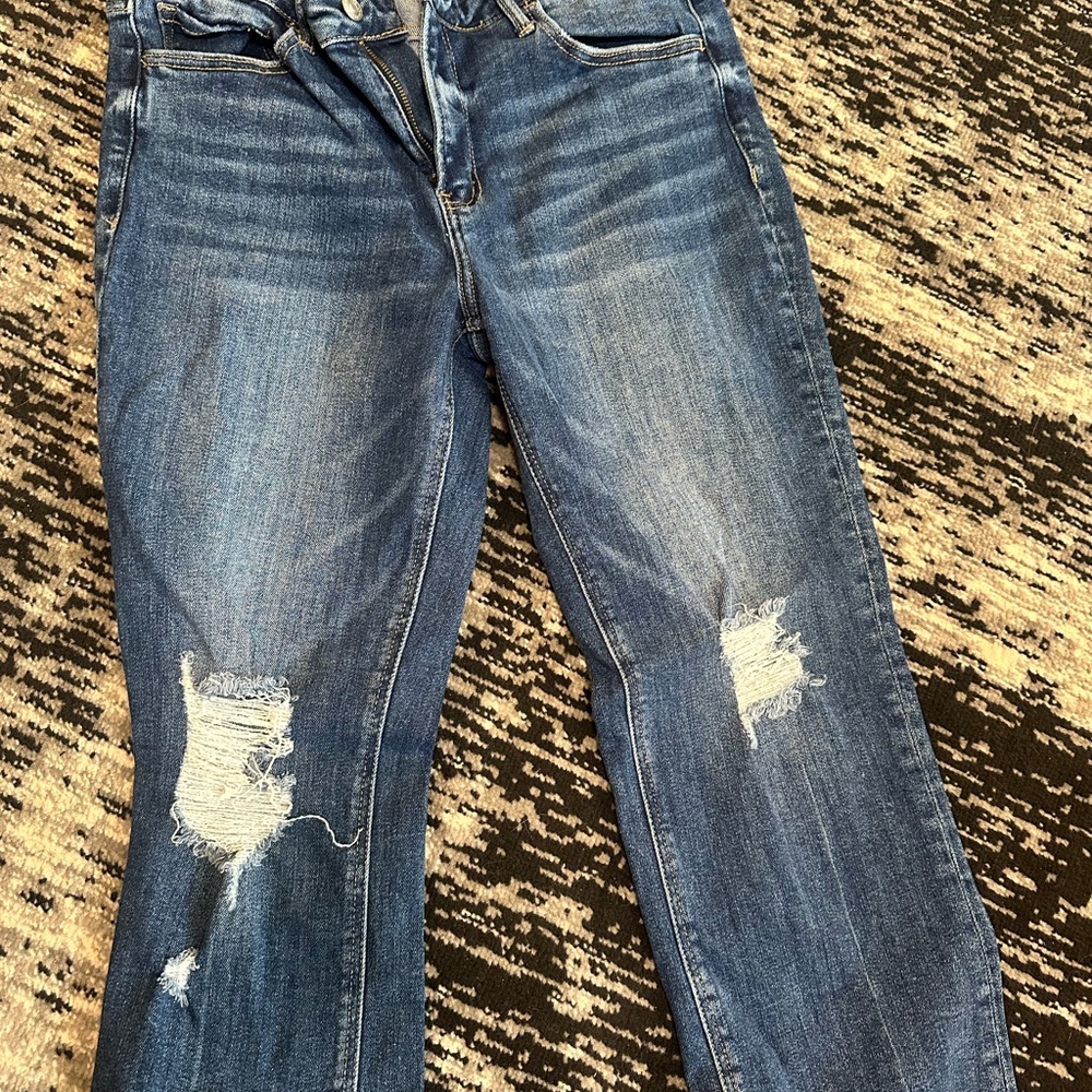 Blue Boyfriend Distressed Jeans with Ripped Details